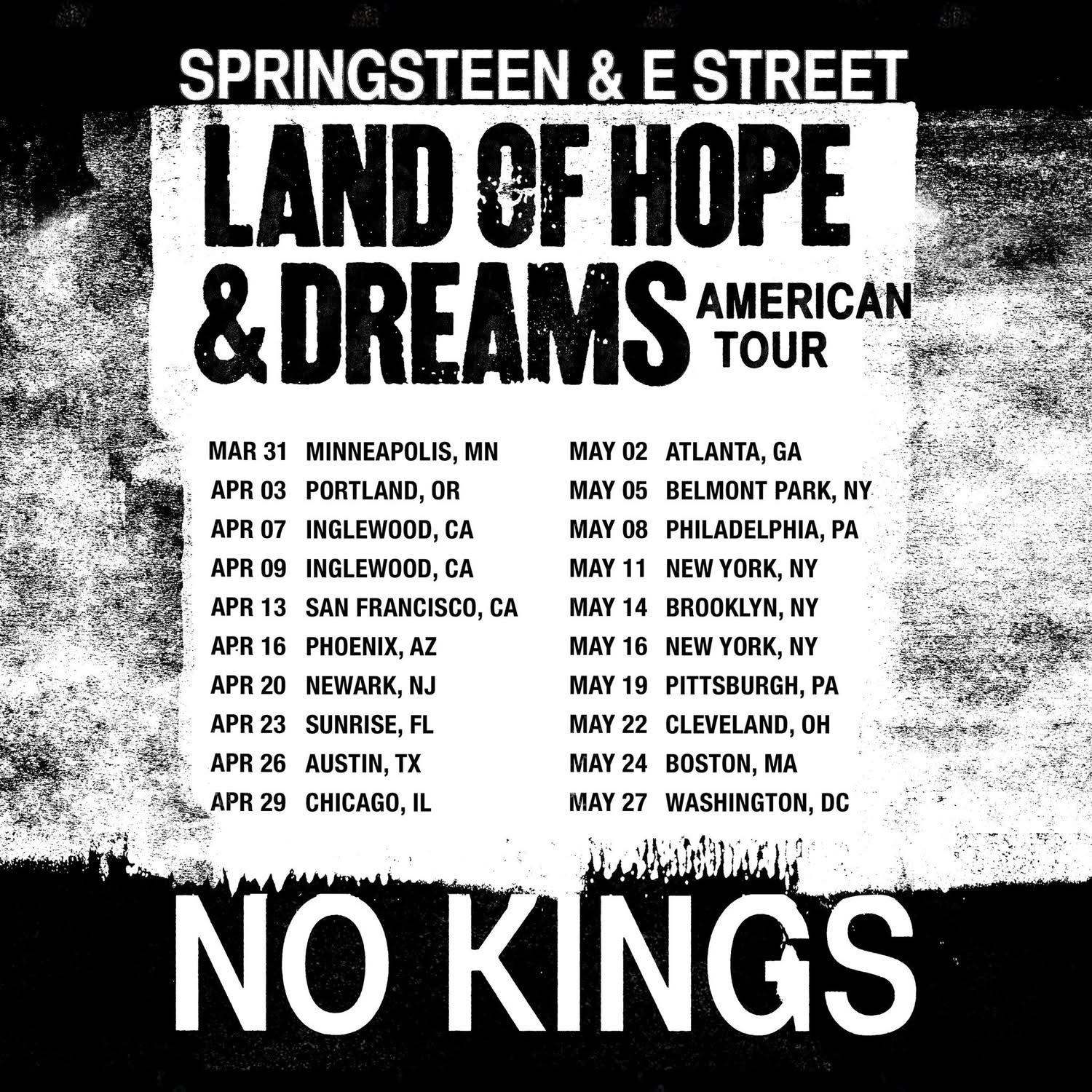 Springsteen land of hope & dreams American spring 2026 tour